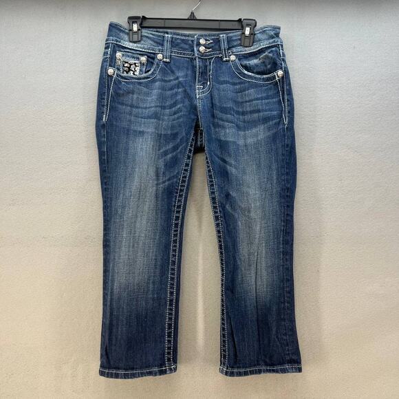 Miss Me Women's Easy Capri Size 27 (4) Embellished Cheetah Print Sequins Denim - Picture 2 of 16